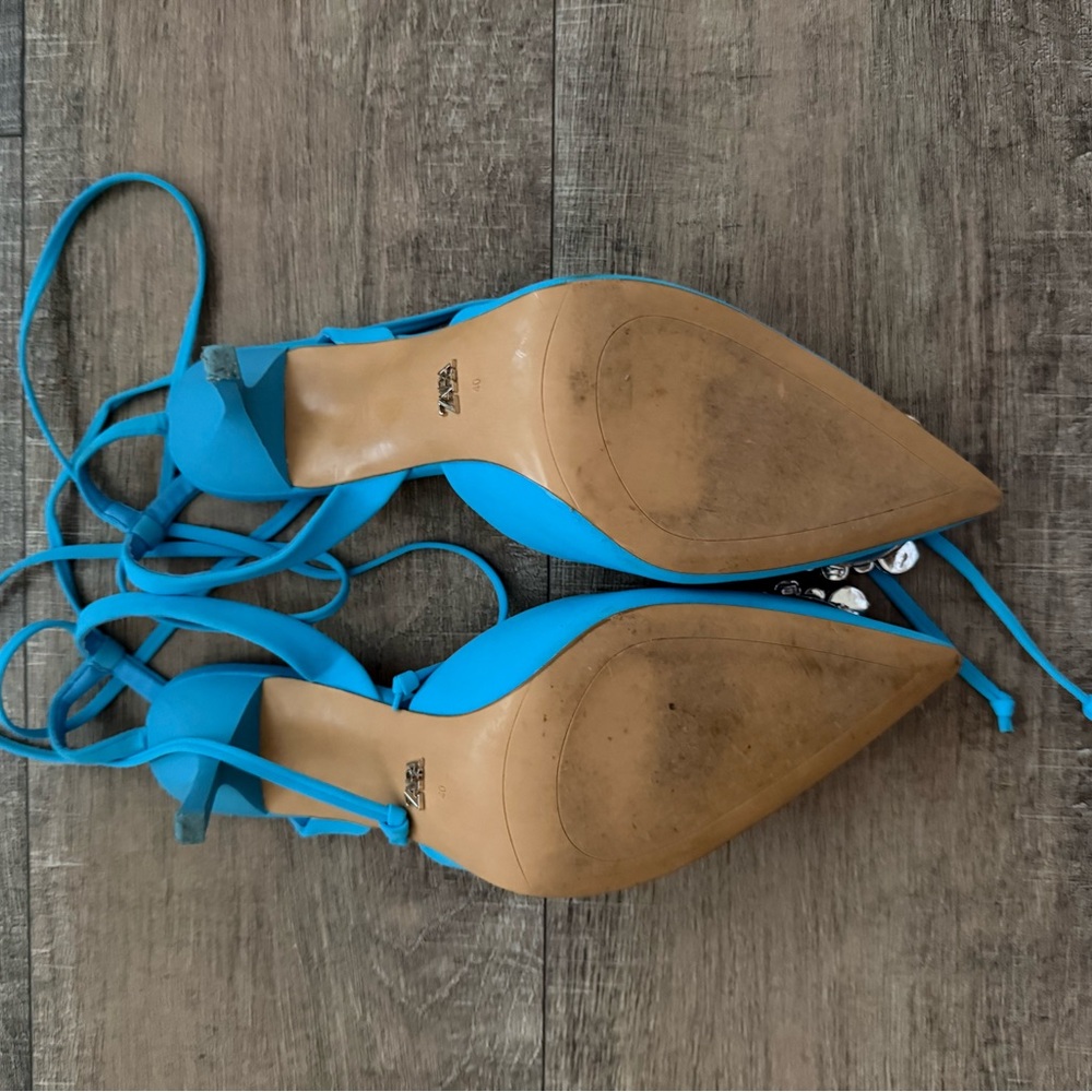SOLD-ZARA Blue Rhinestone Embellished Lace-Up Pointed Toe Heels 💎✨ - Picture 5 of 5